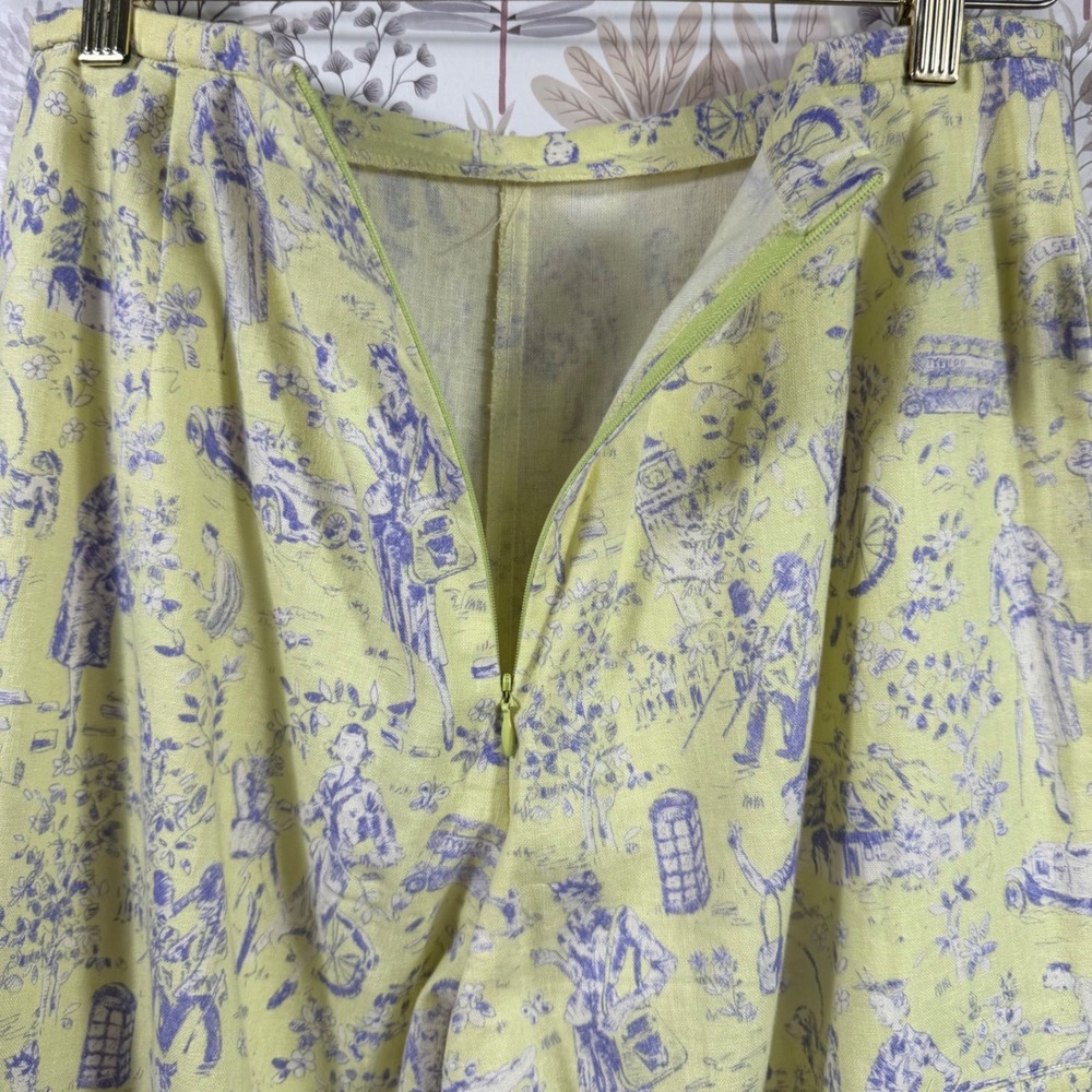 Vtg Sharon Young Toile Print Cropped Pants Yellow Purple High Rise Cottagecore - Picture 11 of 13